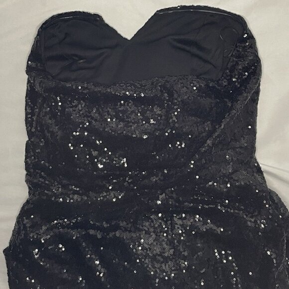 Black Sequin Strapless Jumpsuit 2X Long Pants Black Stretch Curvy Sense Pull On - Picture 4 of 16
